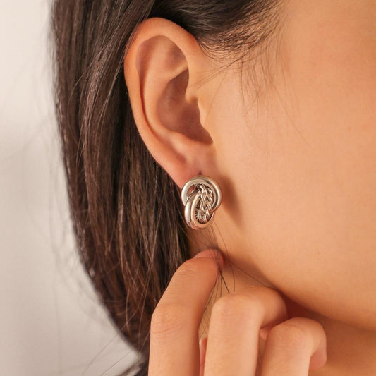 Creative double-ring circle earrings personalized twist chain O-shaped ring mix and match exaggerated earrings