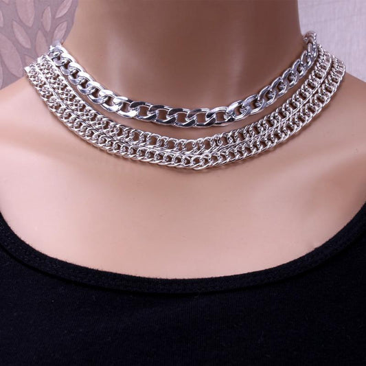Jewelry Geometric Double Layer Business Chain Necklace Multilayer Retro Punk Metal Thick Chain Necklace