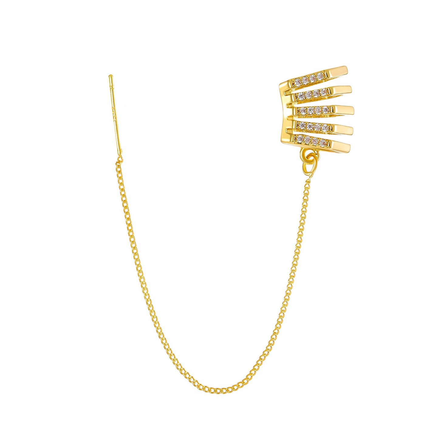 Ins long tassel ear clip female personality temperament diamond-studded one-piece ear wire ear bone clip net red earrings tide
