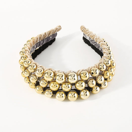 F4875 Simple and niche personality velvet hand-wound headband CCB gold beads sweet and cool girl headband