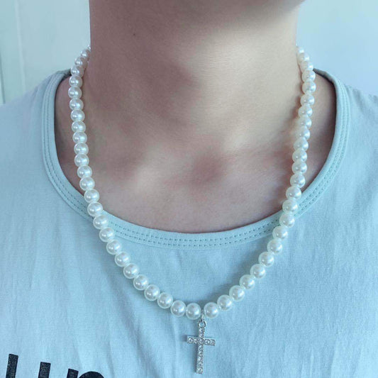 Pearl Necklace Men Hip Hop Women Trendy Fashion Pendant Jewelry Pearl Necklace