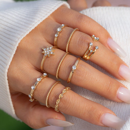 Jewelry Personality Diamond Astral Ring Set Ring Fashion Retro Open Index Finger Knuckle Ring