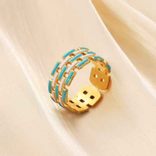 Fashion Simple Color Line Pick Hollow Stainless Steel Open Ring Titanium Steel Drip Oil Ring For Women