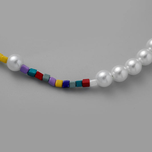 Trendy Creative Asymmetric Beads Imitation Pearl Necklace Fashion Colorful Elegant Lovely Necklace for Men and Women
