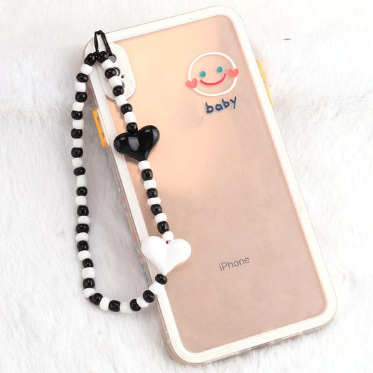 Fashion bag decoration chain for men and women can use acrylic peach heart color rice bead mobile phone chain