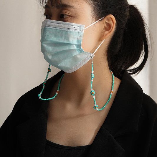 Retro Small Flower Turquoise Mask Chain Simple Flower Beaded Fashion Glasses Chain Multipurpose Necklace