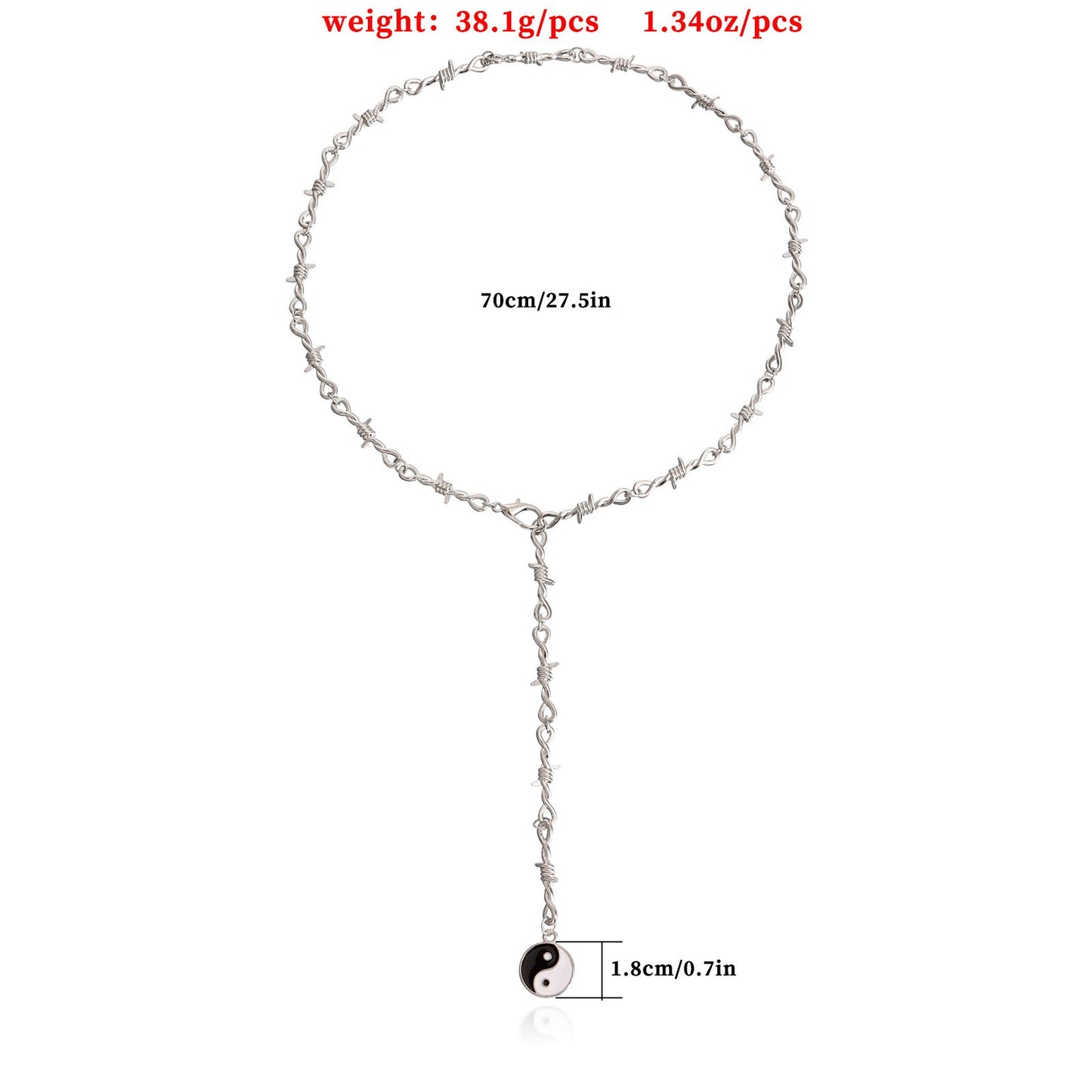 Jewelry trendy brand long hip-hop prickly thorn chain yin-yang gossip necklace female ins niche design
