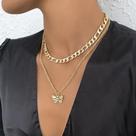 N918 Jewelry Metal Geometric Fashion Necklace Diamond Creative Retro Butterfly Pendant Necklace Women