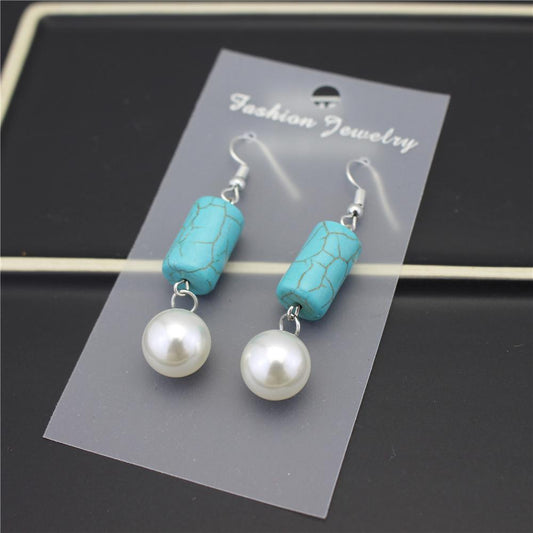 High-gloss imitation pearl earrings natural turquoise earrings star earrings with the same temperament