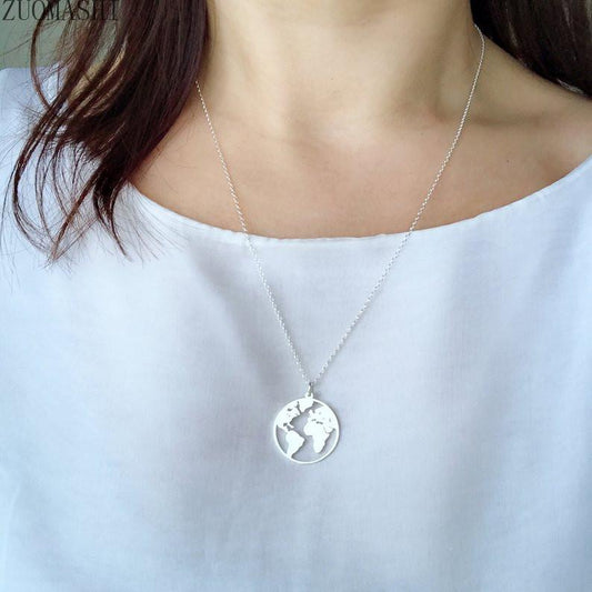 Stainless steel world map necklace circle hollowed out your world map pendant stainless steel jewelry 19 years explosion