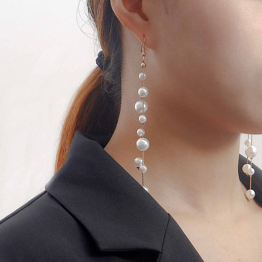 Jewelry ins tassel imitation pearl pendant earrings earrings female handmade geometric metal temperament earrings