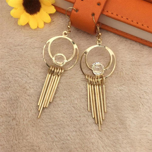 Metal strip tassel earrings women's imitation zircon earrings popular jewelry of ethnic minorities in Yunnan, India