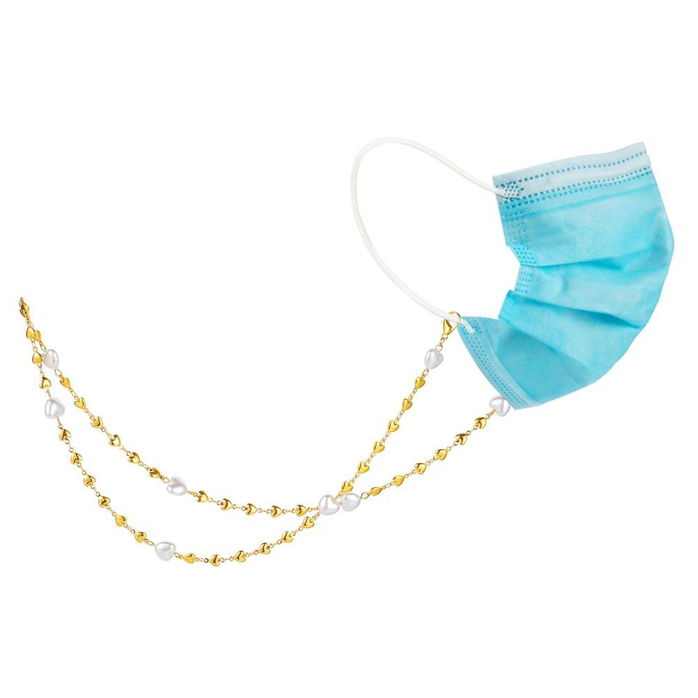 Creative Love Metal Pearl Mask Chain Fashion Versatile Peach Heart Glasses Chain Personality Multi-purpose Necklace Jewelry