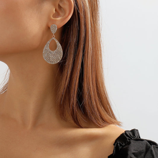 E1143 Exaggerated drop-shaped earrings full of diamond temperament personality retro geometric hollow fashion earrings