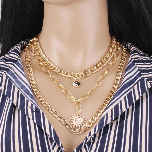 Sun flower necklace ins cold dripping oil Tai Chi decorative clavicle chain personality exaggerated necklace