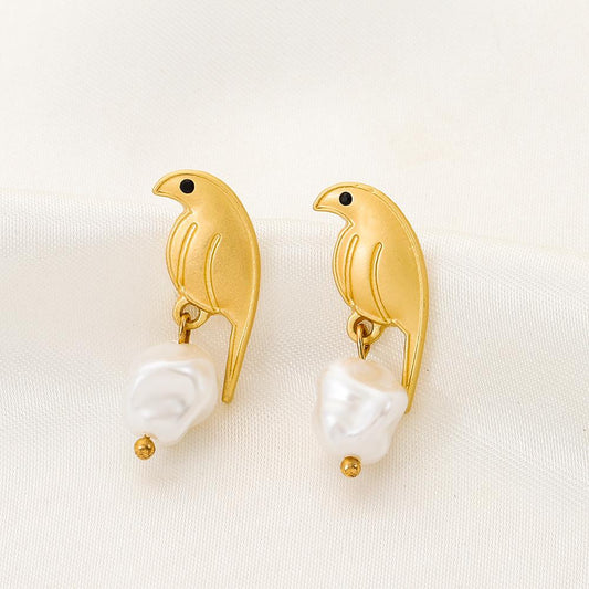 Ins bird earrings female fashion temperament niche design special-shaped pearl earrings creative animal earrings