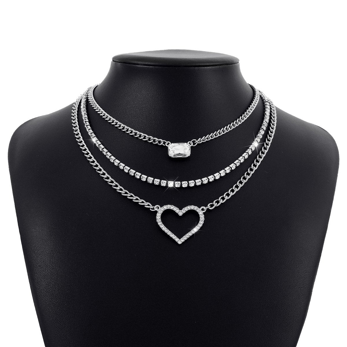 N1483 jewelry, layered sweet and cool girl love necklace rhinestone multi-layered punk hip-hop necklace