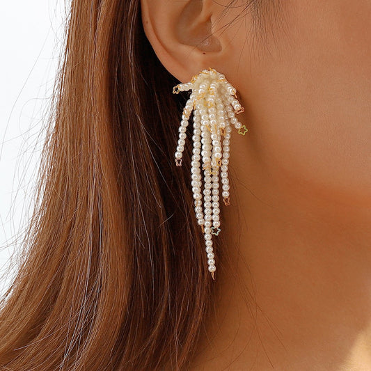 E11134 Bohemian Leisure Vacation Tassel Earrings Beaded Geometric Atmosphere Star Sequin Earrings Female