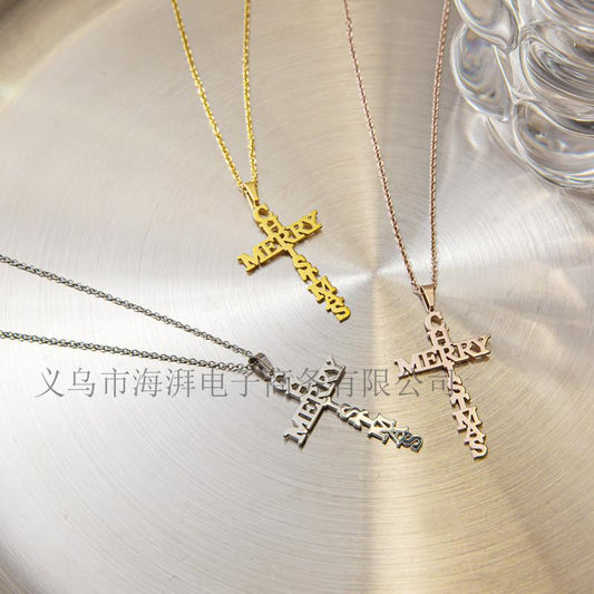 Accessories Small Letters MerryChrismas Necklace Women's Cross Necklace Women