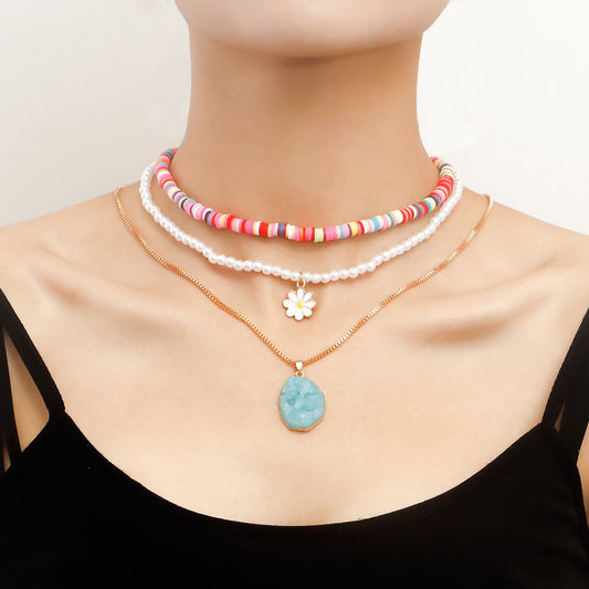Jewelry Bohemian multi-layer color soft pottery imitation pearl female necklace ins niche design