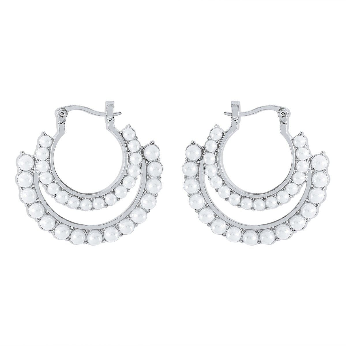 E1694 French retro palace elegant pearl earrings niche double-layer design geometric fashion earrings