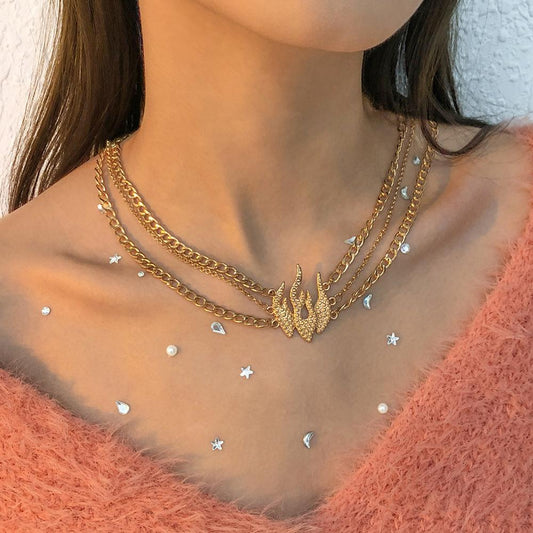 N9486 Jewelry Metal Texture Simple Flame Necklace Fashion Retro Creative Necklace Female