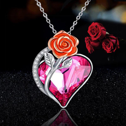 Jewelry rose pendant necklace female niche design high-end sentimental heart diamond jewelry gift