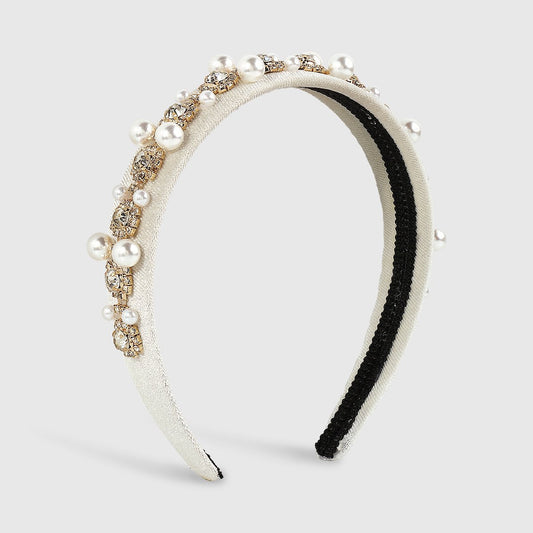 F4237 retro headband imitation pearl rhinestone light luxury headband heavy industry Baroque catwalk hair accessories for women