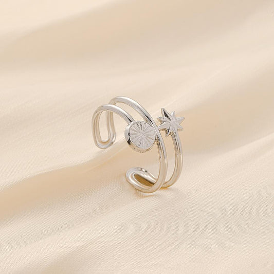 Jewelry Light Luxury Design Stainless Steel Open Stars Sun Adjustable Ring