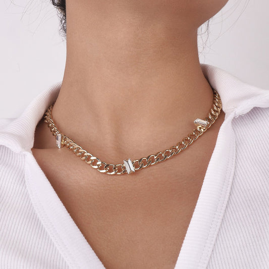 N1225 Niche geometric personality simple collarbone necklace cold and fresh rhinestone metal chain necklace
