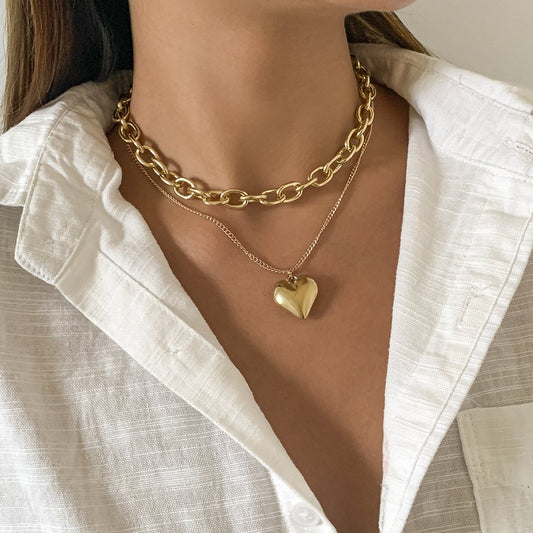 Jewelry Punk Hip Hop Aluminum Chain Clavicle Necklace Retro Simple Peach Heart Pendant