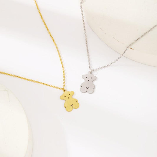 Stainless steel non-fading bear necklace female hip-hop simple titanium steel clavicle chain