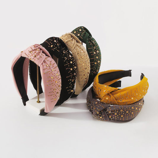 F372 trendy knotted wide-brimmed hair accessories fabric art diamond temperament headband literary retro press hair headband female