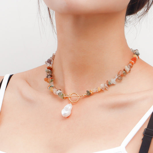 Jewelry Large Shaped Pearl OT Buckle Necklace Female Beach Simple Trend Color Turquoise Necklace