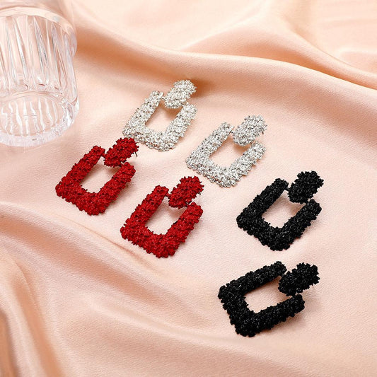 Metal Geometric Earrings Retro Exaggerated Square Frosted Earrings Fashion Irregular Stud Earrings Women