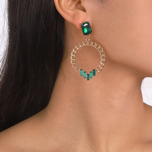 E1775 jewelry personalized hollow circle chain retro earrings micro-inlaid simple retro earrings