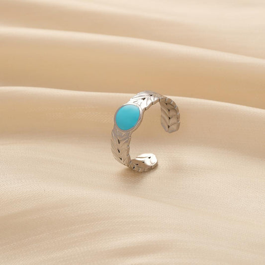 Trendy Fashion Retro Ladies Creative Design Stainless Steel Opening Adjustable Wheat Spike Oil Drop Ring