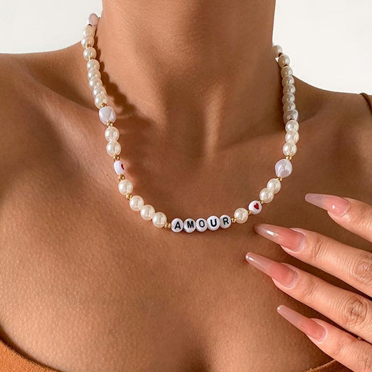 Jewelry Holiday Beaded Alphabet Necklace Women Bohemian Colorful Acrylic Single Layer Necklace