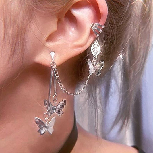 Ear bone clip butterfly one-piece earring female earring net red same style ins ear clip chain accessories