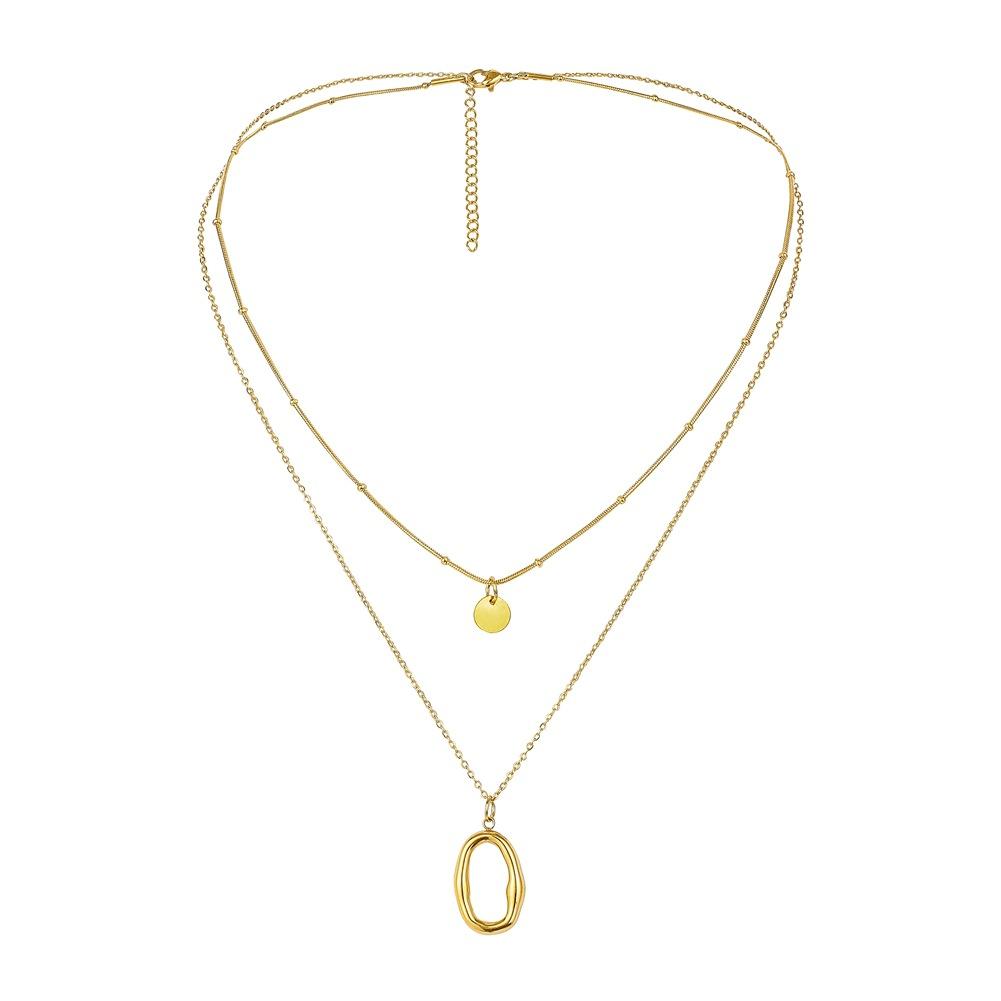 Personalized double-layer stainless steel O-shaped oval circle pendant titanium steel geometric collarbone necklace female