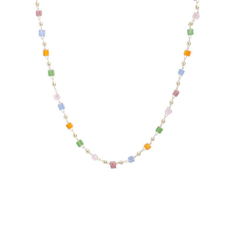 Color crystal beaded necklace female collarbone chain Xia Xiaozhong design sense simple choker necklace female