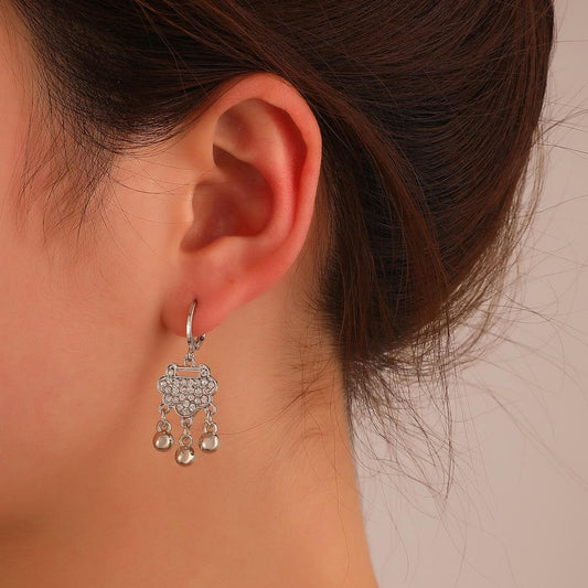 One step one ring safety lock bell earrings women's same style fashion temperament zircon earrings national tide earrings