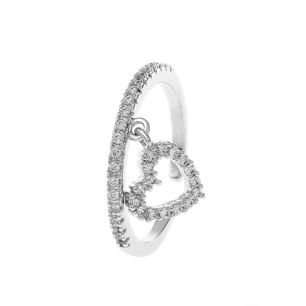 ins diamond love pendant ring female fashion light luxury niche design hollow geometric peach heart index finger ring