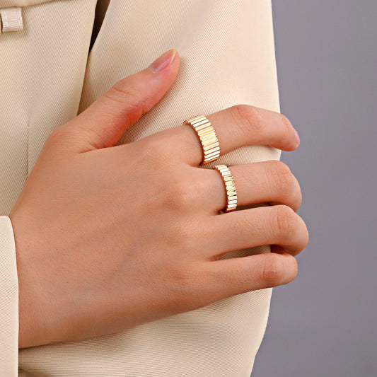 ins simple wide and narrow gear ring niche design geometric metal opening index finger ring couple ring