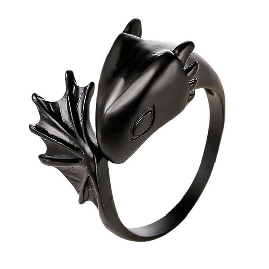 Angel devil ring gothic pterosaur open ring couple pair ring black tail ring dark trend jewelry
