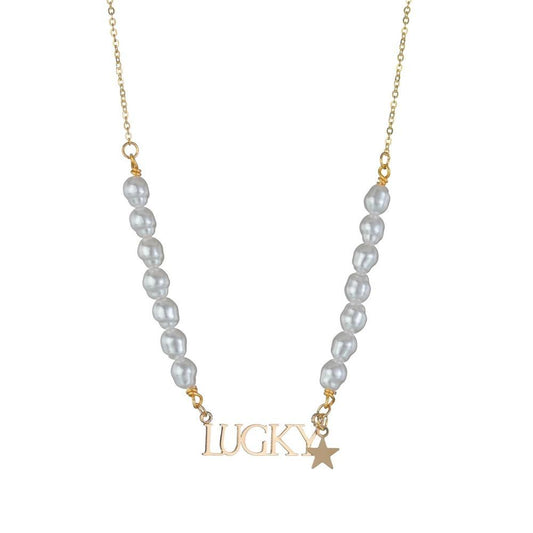Simple Letter Lucky Necklace Fashion Shaped Gourd Pearl Necklace Accessories