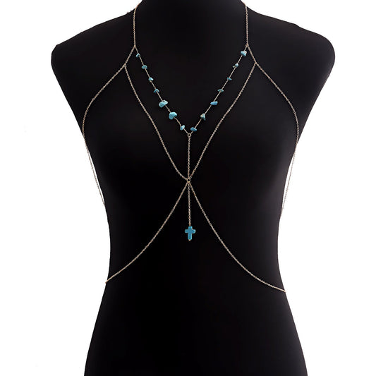 Jewelry Simple One-piece Halter Geometric Turquoise Chest Chain Sexy Night Bikini Necklace Female
