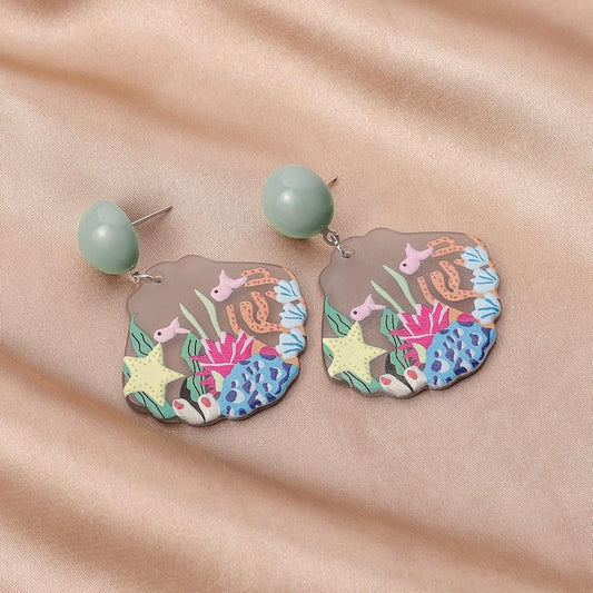 Acrylic plate graffiti earrings ocean world earrings niche personality design girly accessories