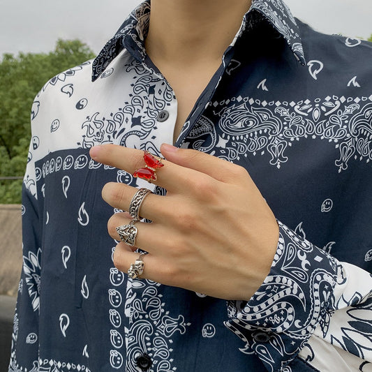 Jewelry Punk Hip-Hop Metal Skull Men's Ring Vintage Diamond Butterfly Ring Hand Jewelry