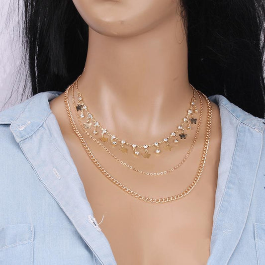 Diamond Butterfly Necklace Female Pendant Clavicle Chain Ins Light Luxury Niche Design Sense